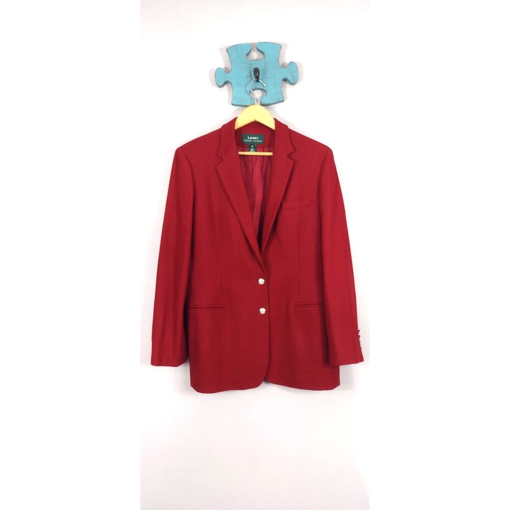 Vintage LAUREN Ralph Lauren Red Worsted Wool Blazer Jacket 14 Made In USA